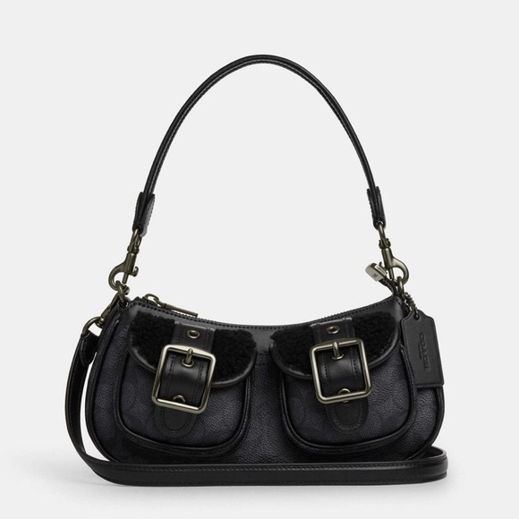 NWT COACH Ashton Baguette Bag CY658 In Signature Canvas AUTHENTIC w Shearling - Picture 1 of 10